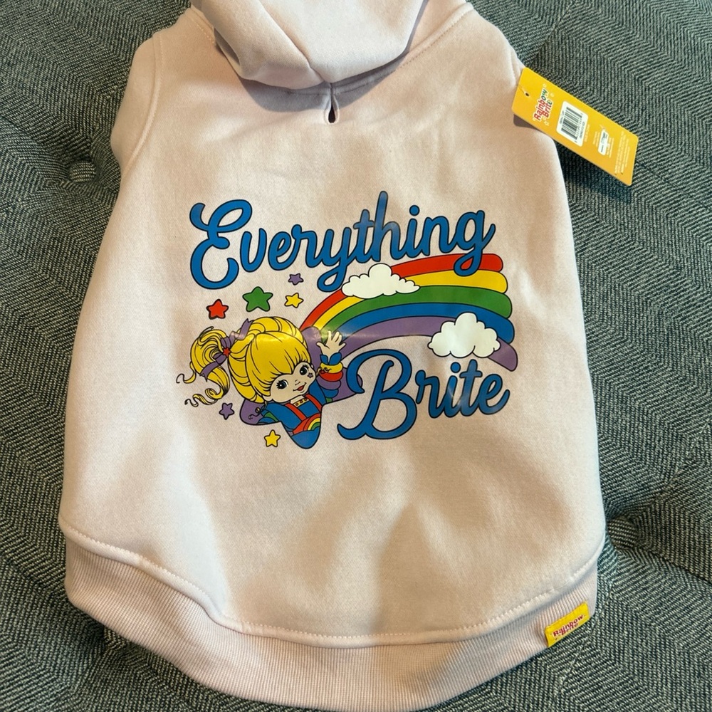 Rainbow Brite Pink Dog Hooded Sweatshirt Pet Hoodie Size Large- NWT